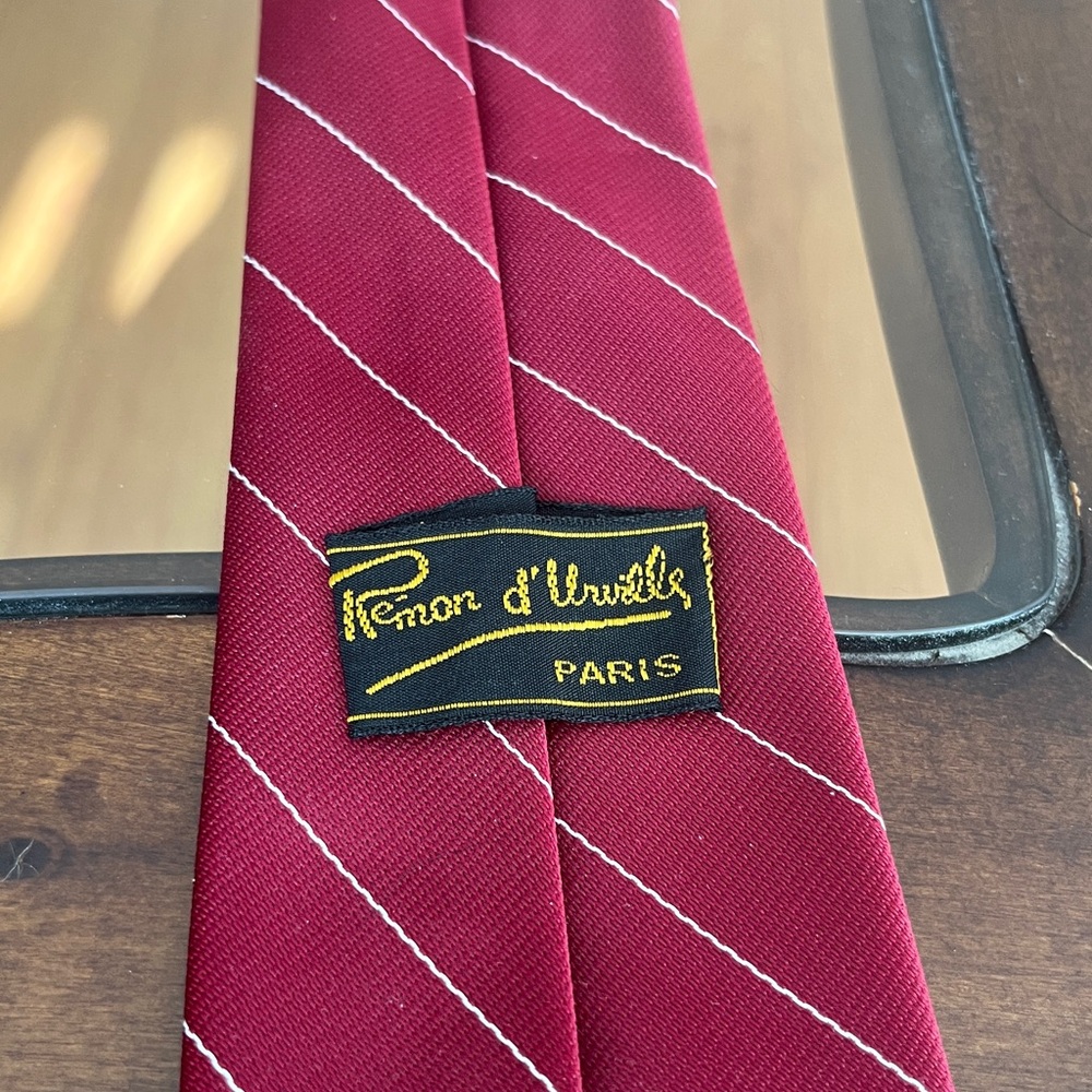 REMON D’URVILLE PARIS | Vintage Elegant Burgundy Striped Tie - Picture 3 of 4